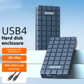 USB4 aluminium hard disk enclosure for M.2 NVMe SSDs showing compact dimensions