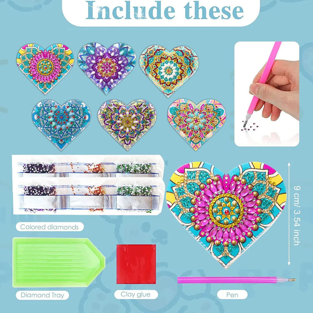 Six handmade PU leather bookmarks with crystal and floral corner designs on a book.