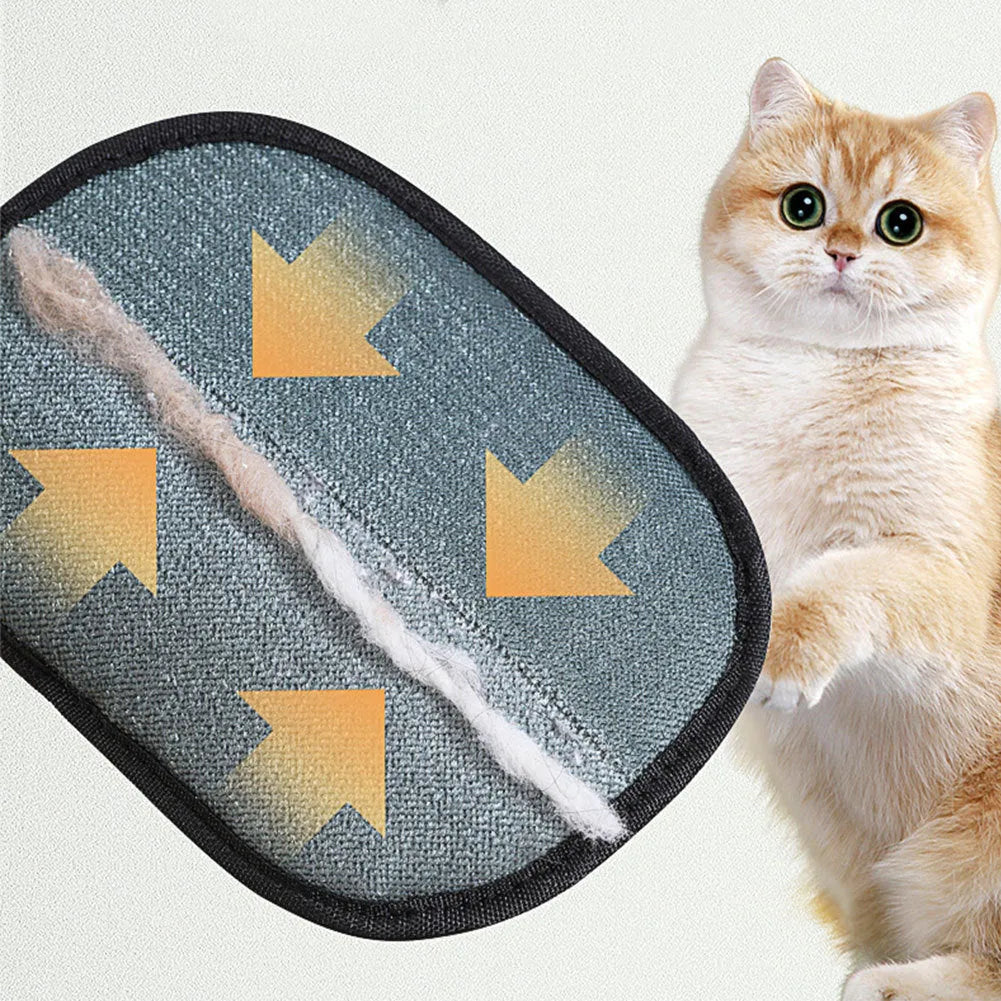 Black pet hair removal glove with silicone bristles for dog and cat grooming measuring 24 by 16 cm