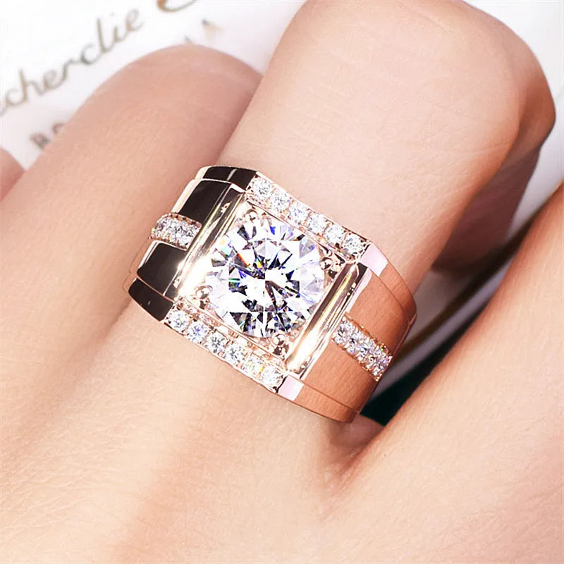 Men's geometric imitation moissanite ring with adjustable opening and high carbon diamond zircon stones
