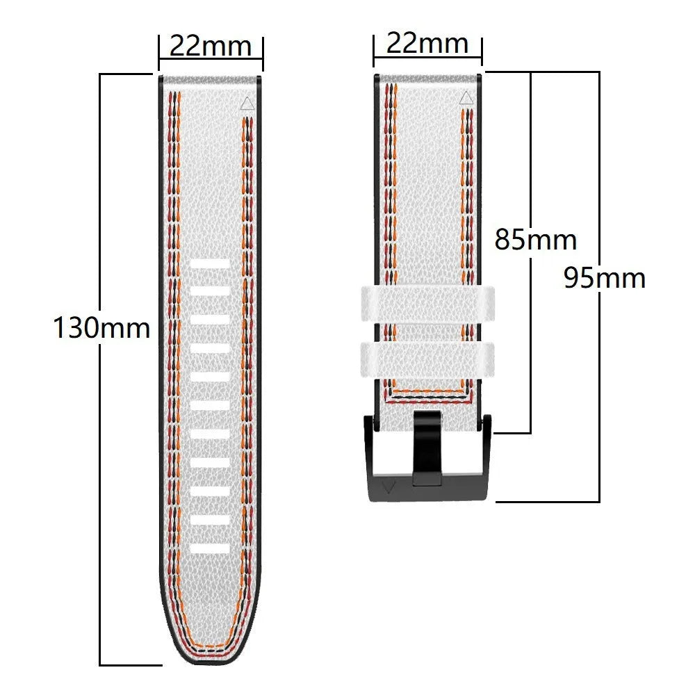 Silicone leather quick-release watchband for Garmin Fenix watches in black, coffee, light brown, or white.