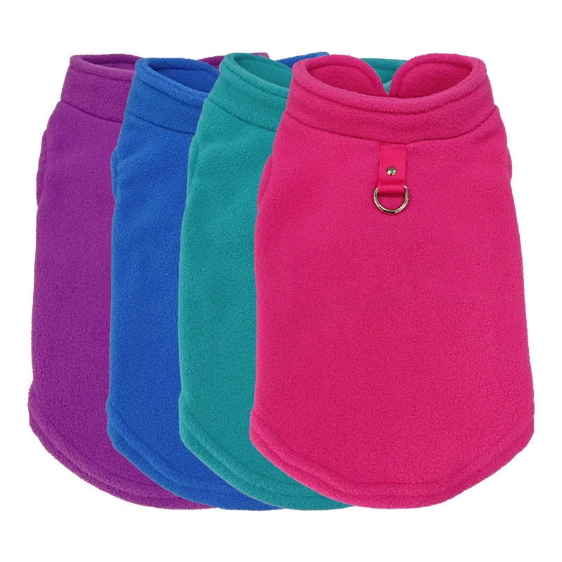 Dog wearing a solid colour thickened polar fleece waistcoat in a casual style