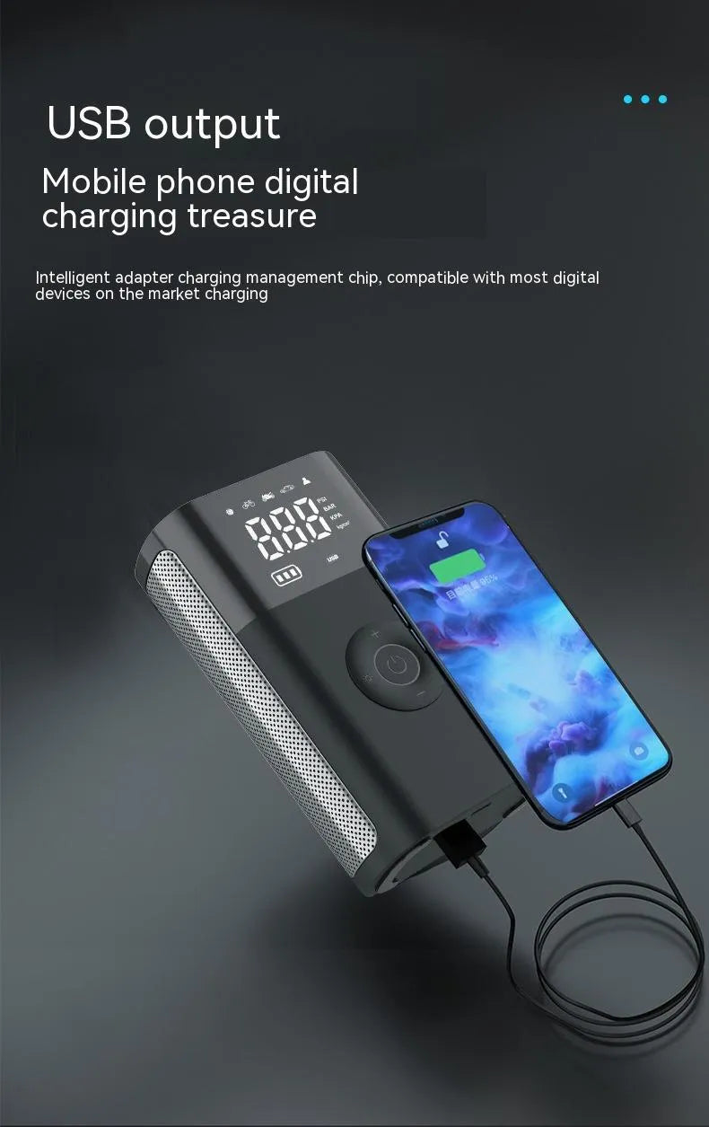 Wireless digital handheld air pump with LCD display and multiple attachments for car and bicycle tyres
