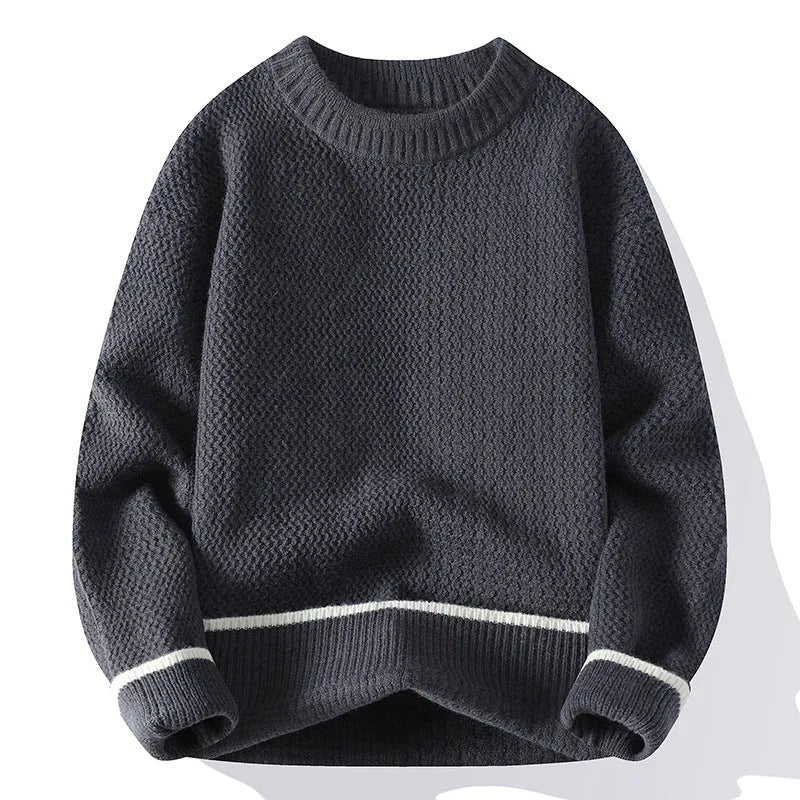 Men's grey loose fit round neck pullover sweater for casual autumn winter wear