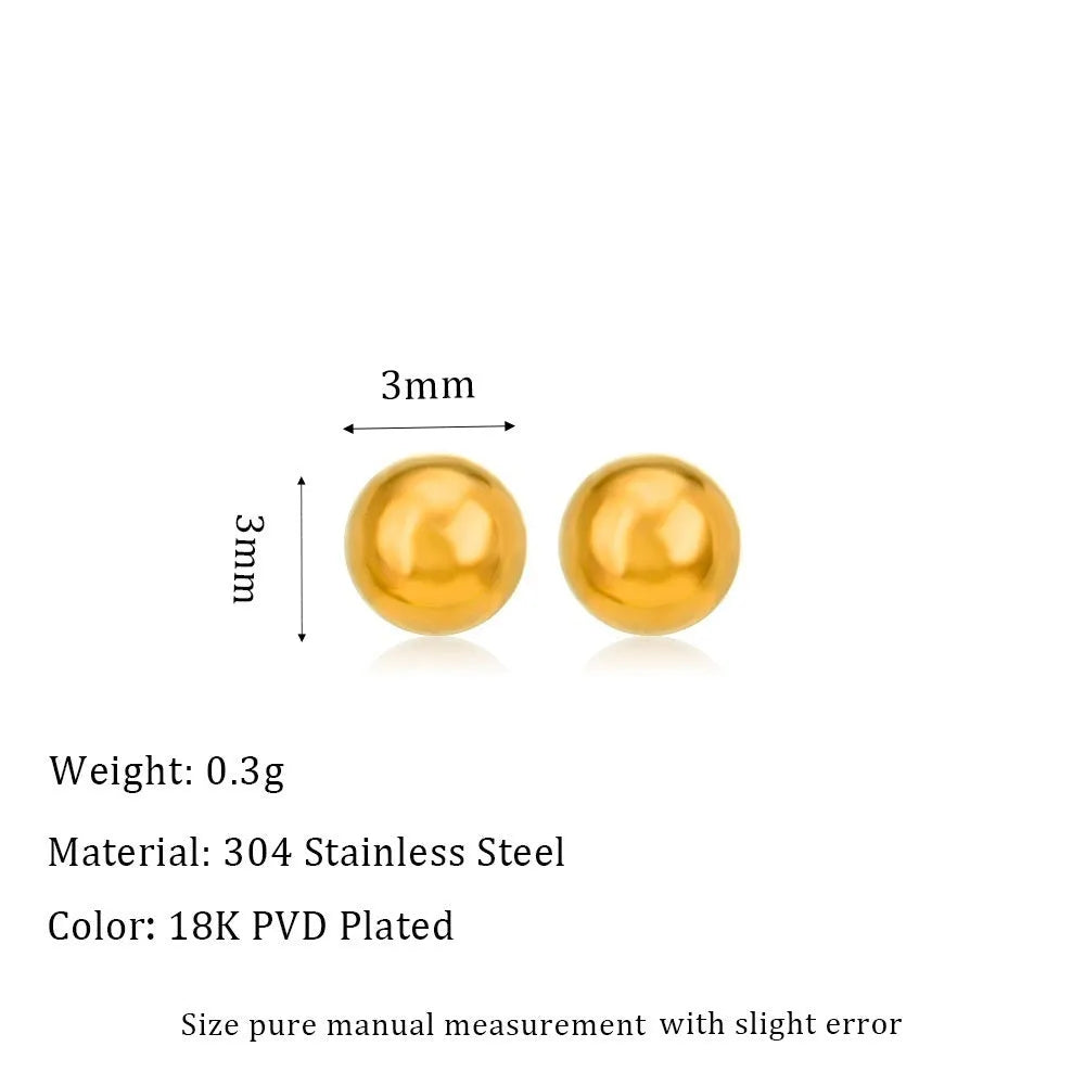 Titanium steel ball stud earrings with gold or silver electroplated finish in 3mm, 4mm, 5mm, 6mm sizes