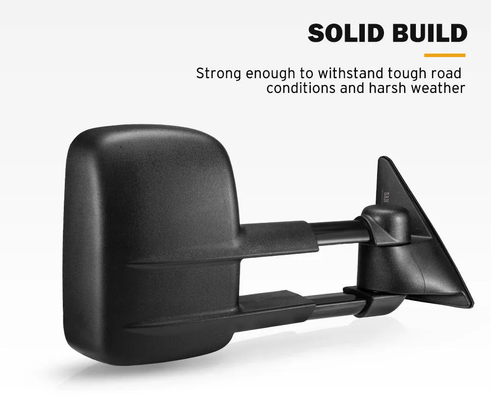 Pair of black foldable rearview mirrors for Toyota Land Cruiser 100 (1998-2007 models)