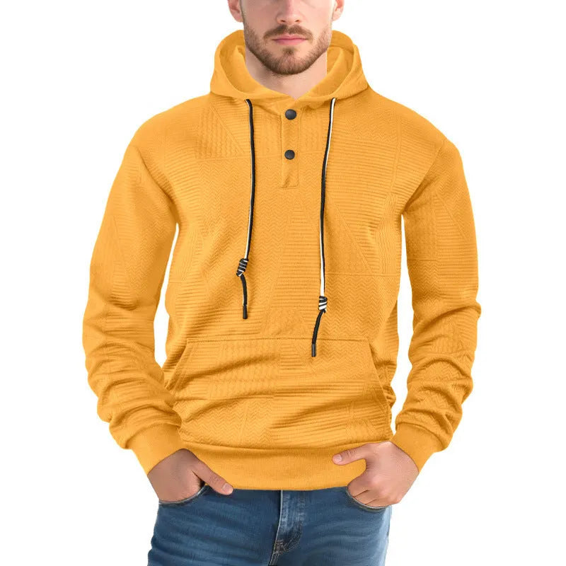 Men's pullover hooded sweater in solid colour, loose fit, long sleeve, available in six colours