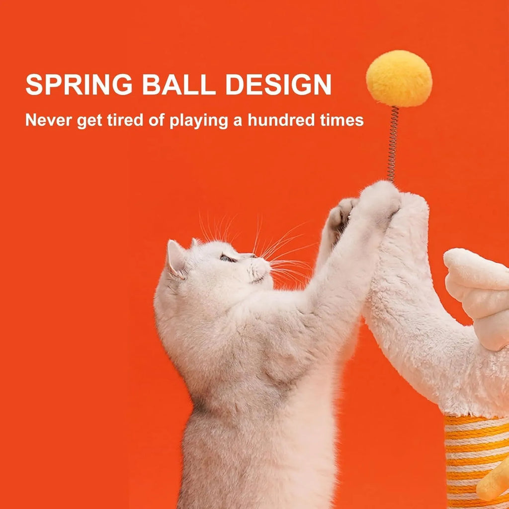 Vertical sisal rope cat scratching post with spring ball, measuring 35x35x88cm