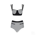 Black houndstooth push up bandage bikini set for women, artificial fibre, sizes XS to L, with top and pants
