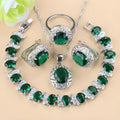 Four-piece mixed gem-inlaid copper jewellery set with necklace, earrings, ring, and bracelet in green TZ-05 colour for women
