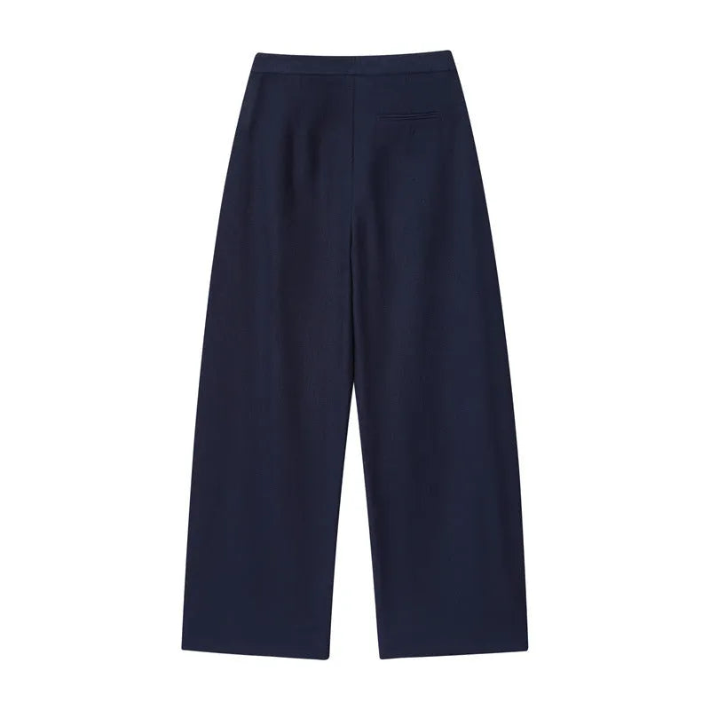 Women's linen blend off-shoulder flounced sleeve top with matching wide leg trousers suit