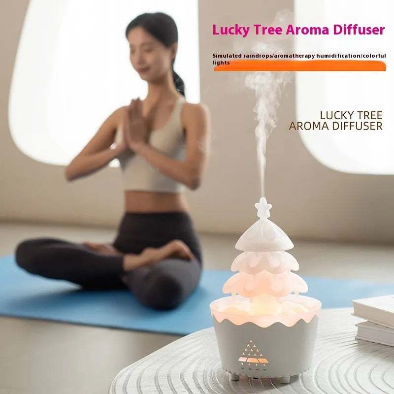 White column-shaped essential oil aroma diffuser with timer and mute operation, 15.2 x 15.2 x 24 cm