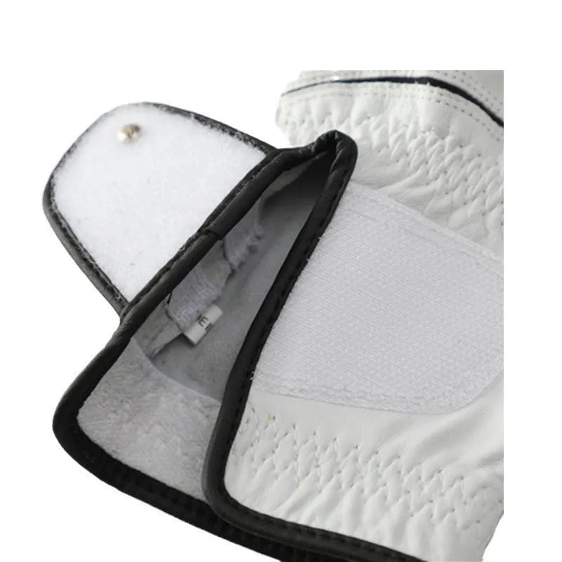 White half sheepskin men's golf gloves showing non-slip palm texture
