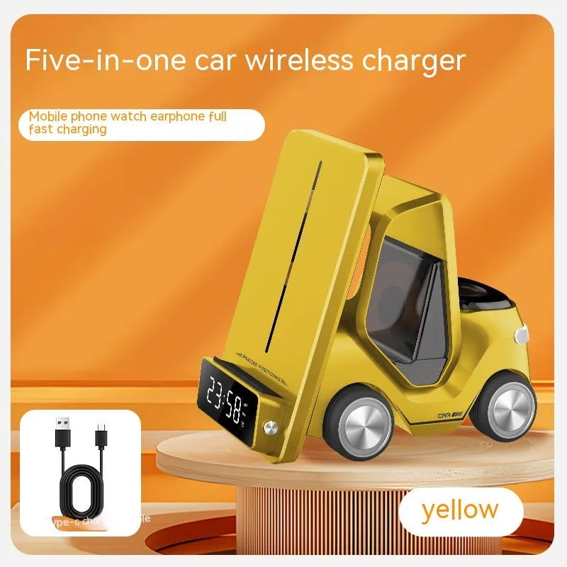 15W three-in-one wireless fast charging bracket in grey, orange, white, or yellow colour