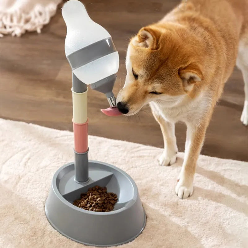 Green adjustable height pet water dispenser with detachable pole and ball-tip drinking nozzle.
