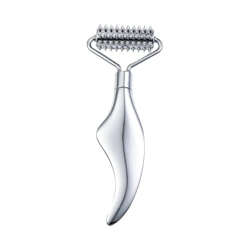 Stainless steel facial massage roller and scraping plate set with heart-shaped eye meridian design