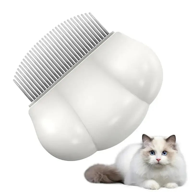 Dog grooming comb plastic hair removal comb with round teeth and anti-slip handle in cream white