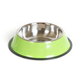 Stainless steel and colourful melamine dual pet feeding bowl with non-slip rubber base