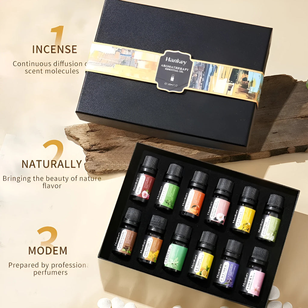 Boxed set of water-soluble aromatherapy essential oils for air freshening