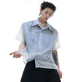 Man's blue and white gradient loose-fit casual half-sleeve polyester shirt