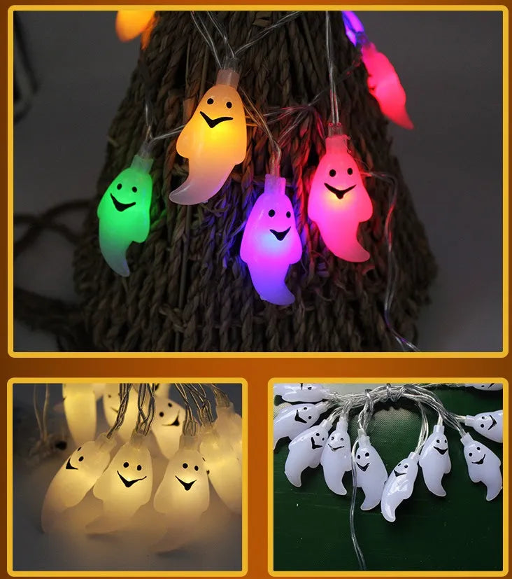 Halloween LED string lights with pumpkin, ghost, bat and spider pendants on 1.2m waterproof string