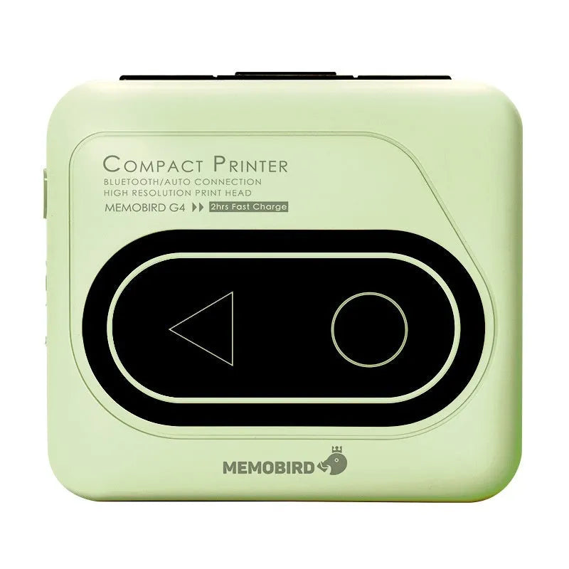 Portable Bluetooth thermal printer in avocado green, pink, small yellow duck or white colours