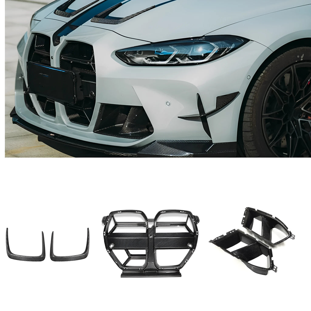 Dry carbon fibre front grille for BMW M3 M4 G80 G82 with 3K weave pattern