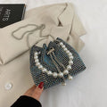 Fashion light diamond shoulder bag western style chain crossbody in black white silver