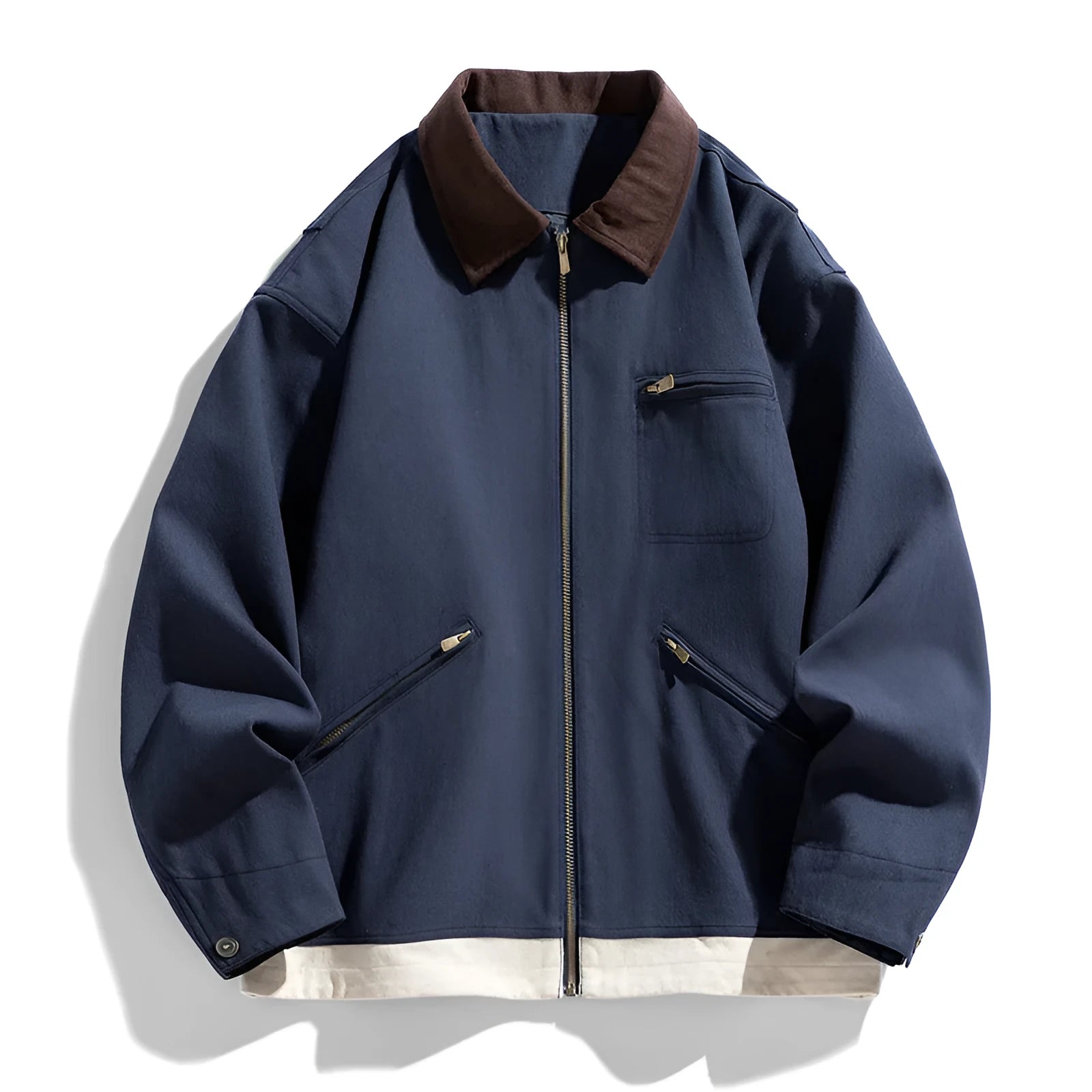 American retro workwear couple jacket with contrast lapels and side pockets in mint green colour