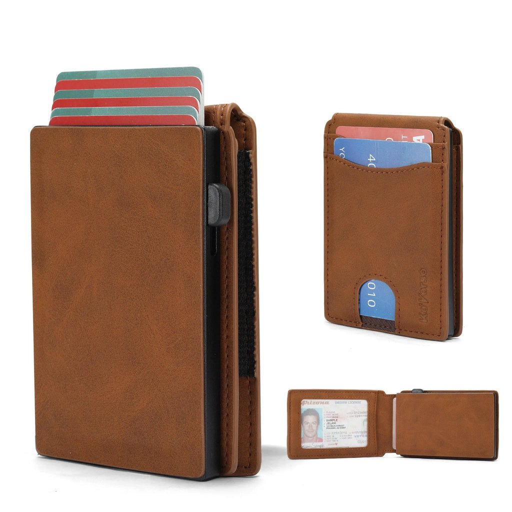 Men's card holder wallet in black, dark brown or light brown with synthetic leather lining
