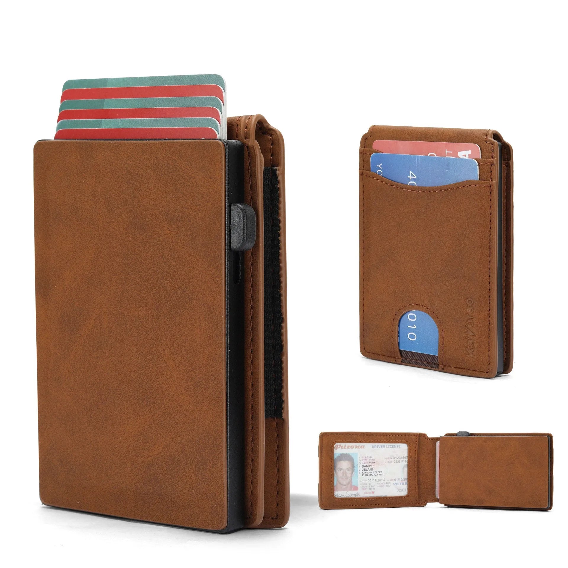 Men's card holder wallet in black, dark brown or light brown with synthetic leather lining