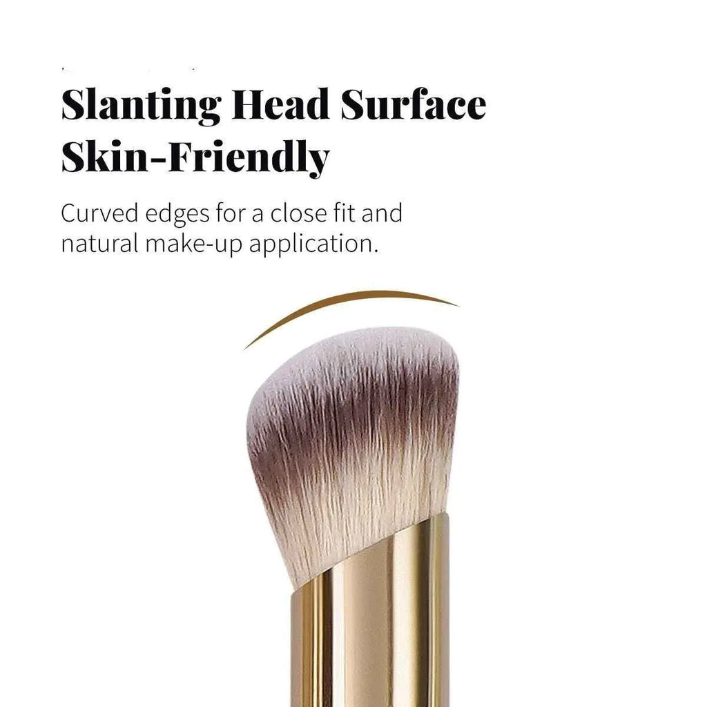Apricot coloured 5-piece angled makeup brush set with synthetic bristles for powder and blush application