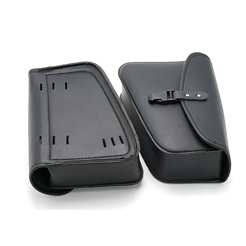 Black PU leather motorcycle swingarm saddlebag mounted on Harley-Davidson Sportster