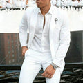 White men's slim fit two-piece wedding suit with acetate-cotton blend fabric