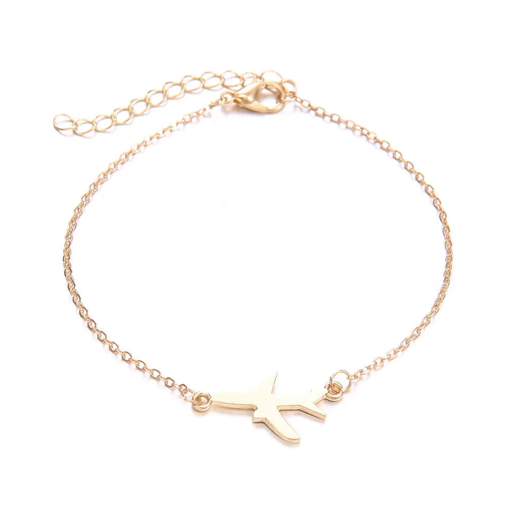 Three women's bracelets with European and American aircraft map charms in heart shape design