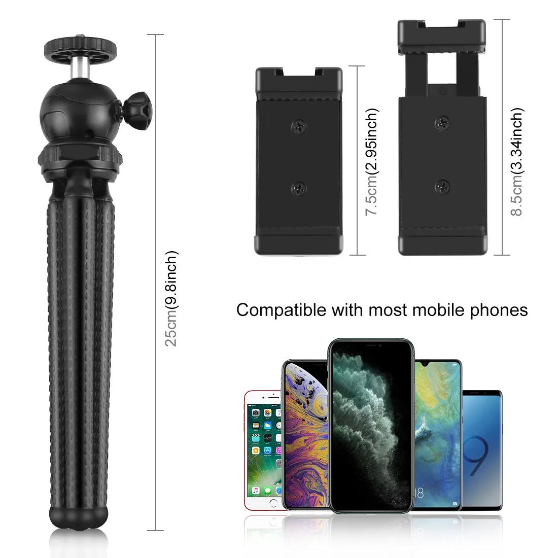 Black Octopus Yripod live broadcast kit with flexible tripod legs, fill light, and microphone for iPhone