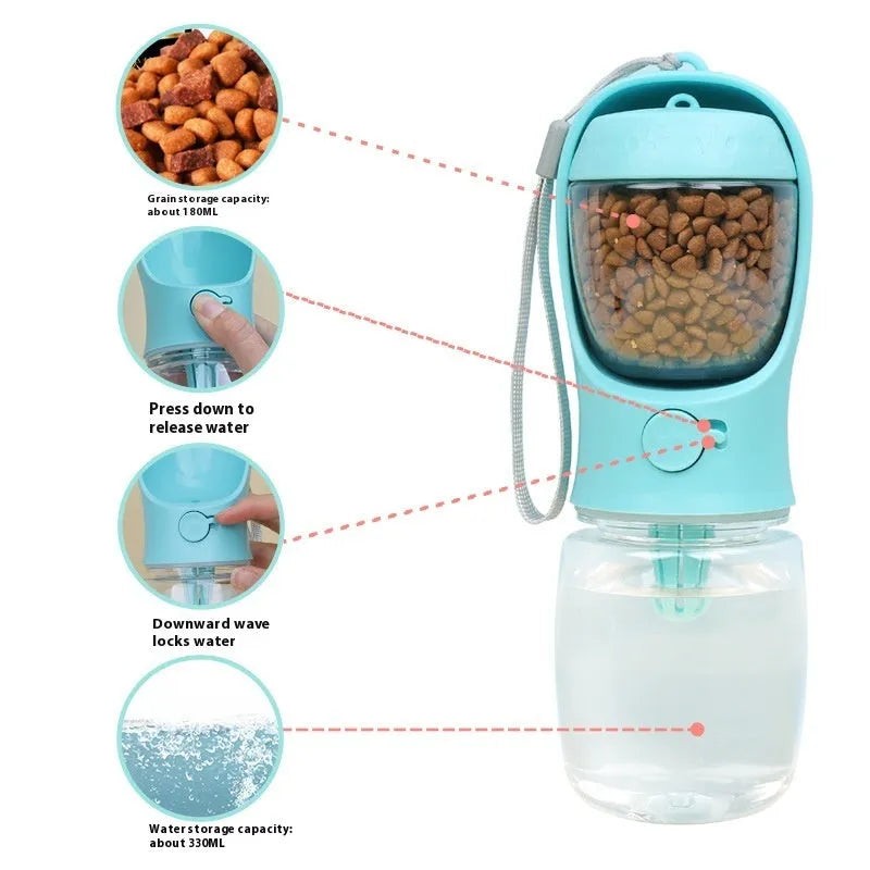 Blue portable dog drinking cup with two-in-one design and split water grain feature
