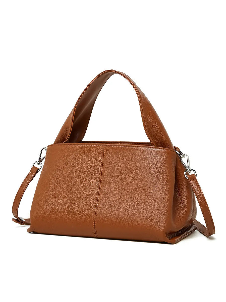 Women's apricot cowhide leather messenger bag with horizontal square shape and double shoulder straps