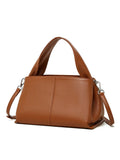 Women's apricot cowhide leather messenger bag with horizontal square shape and double shoulder straps