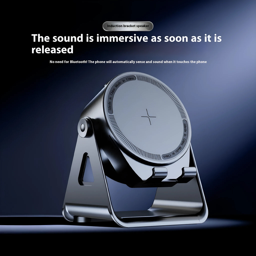 Automatic induction speaker bracket in black with lithium battery and card insertion