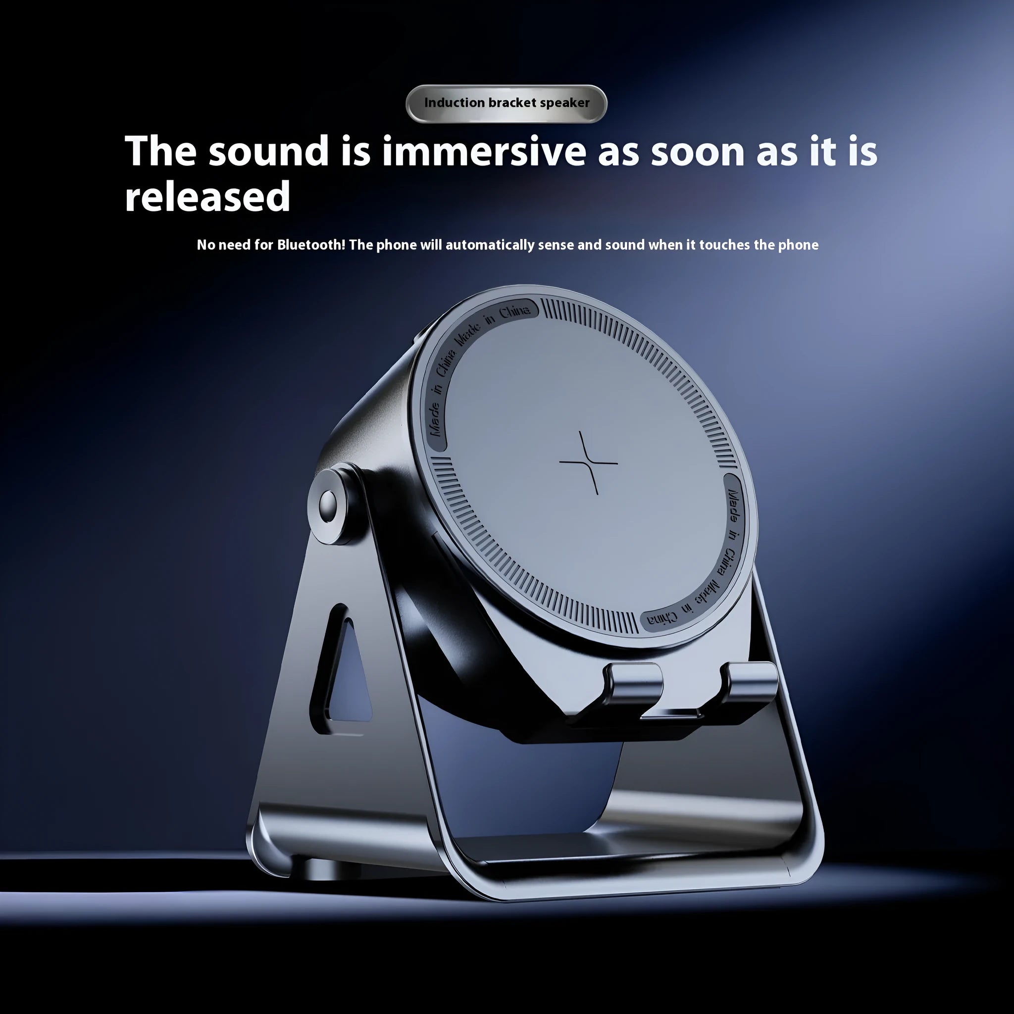 Automatic induction speaker bracket in black with lithium battery and card insertion