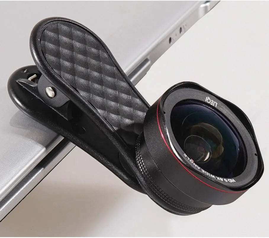 Mobile phone external camera lens set with wide-angle and macro lenses in black silver rose gold finish