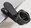 Mobile phone external camera lens set with wide-angle and macro lenses in black silver rose gold finish