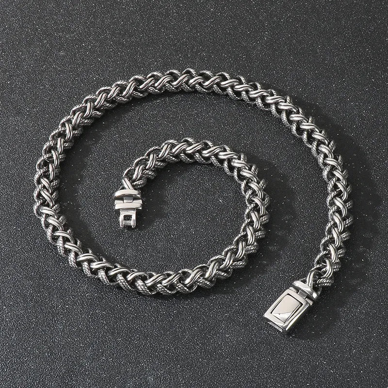 Men's antique silver keel chain necklace with large hemp flowers geometric design
