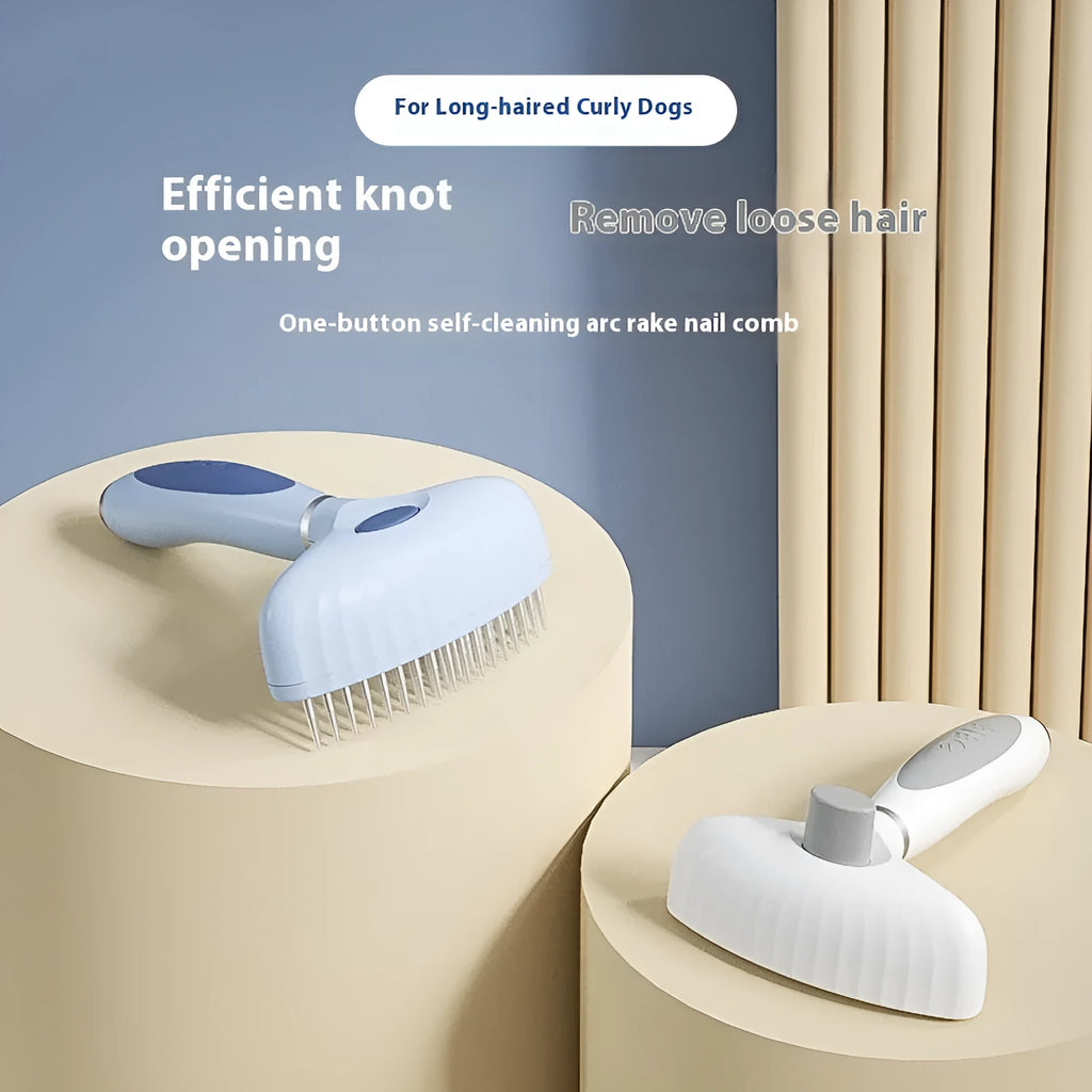 Stainless steel double-row pet grooming comb for dogs with blue or white handle options