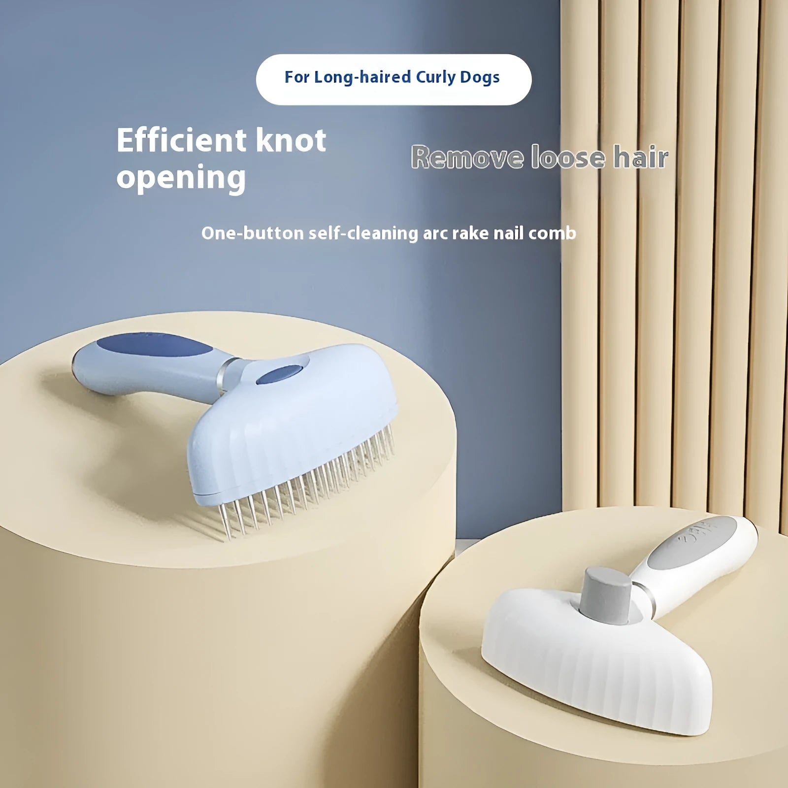 Stainless steel double-row pet grooming comb for dogs with blue or white handle options