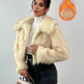 Artificial fur coat with fur collar in multiple colour options including black tip and Maojian tea patterns