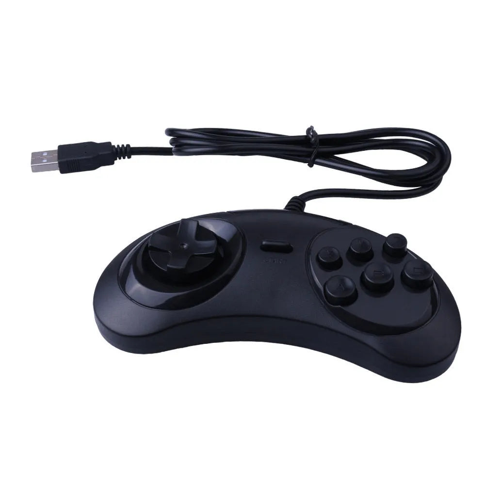 Black Sega USB game controller for PC with directional pad and action buttons