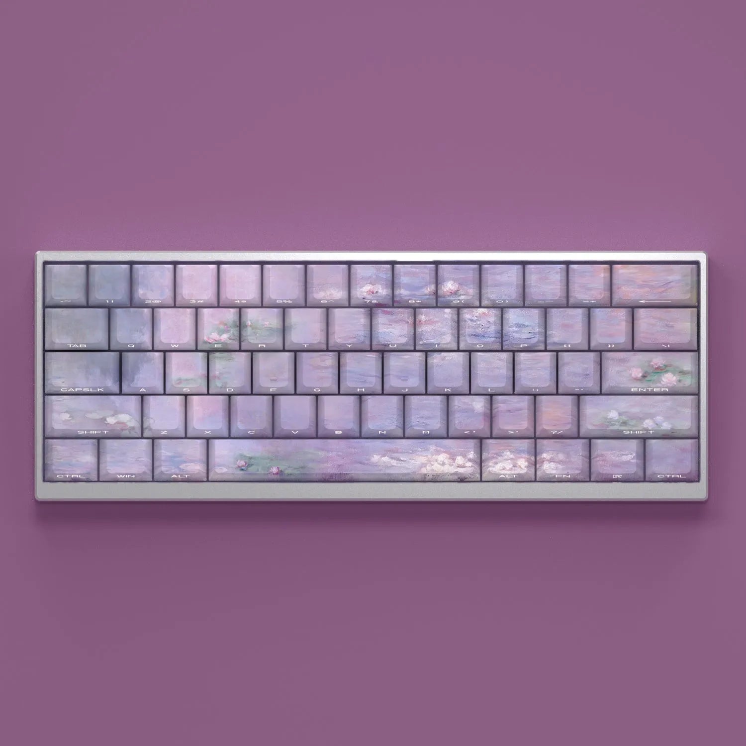 Wenshao Sleeping Lotus PBT keycap set with side-carved transparent legends, 130 keys for mechanical keyboards.