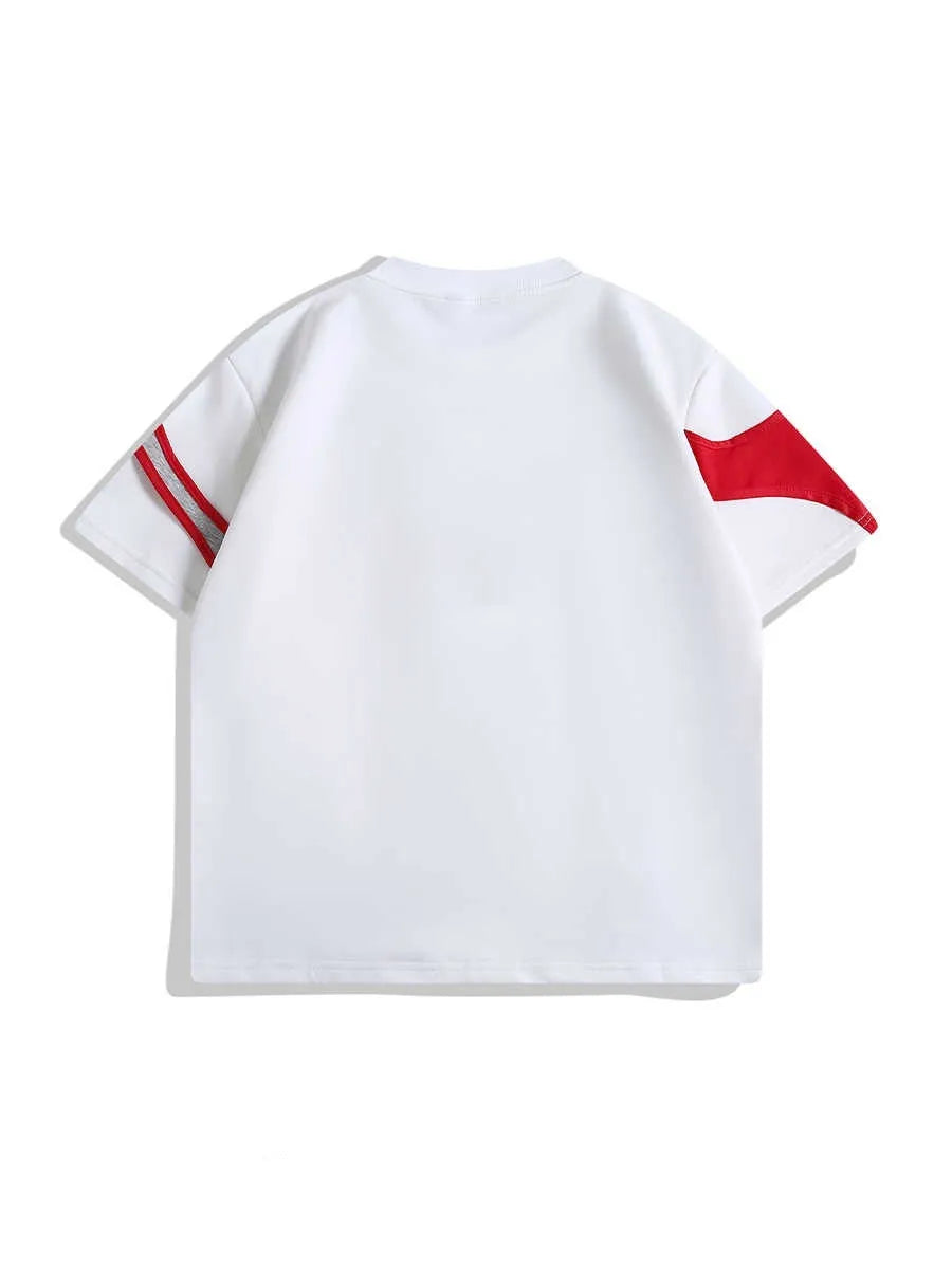 Men's black loose fit cotton t-shirt showing double-layer shoulder stitching detail